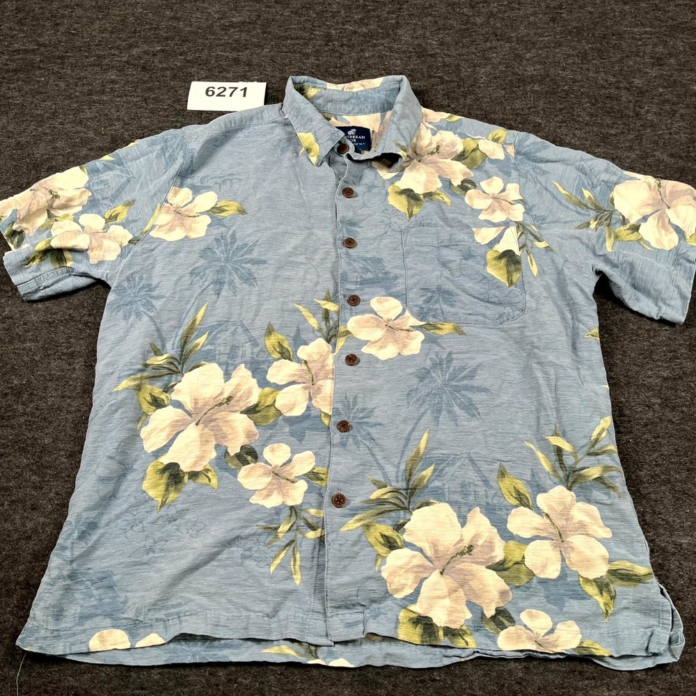 Caribbean Joe Shirt Mens XL Multicolor Silk Floral Collared Button Up Hawaiian